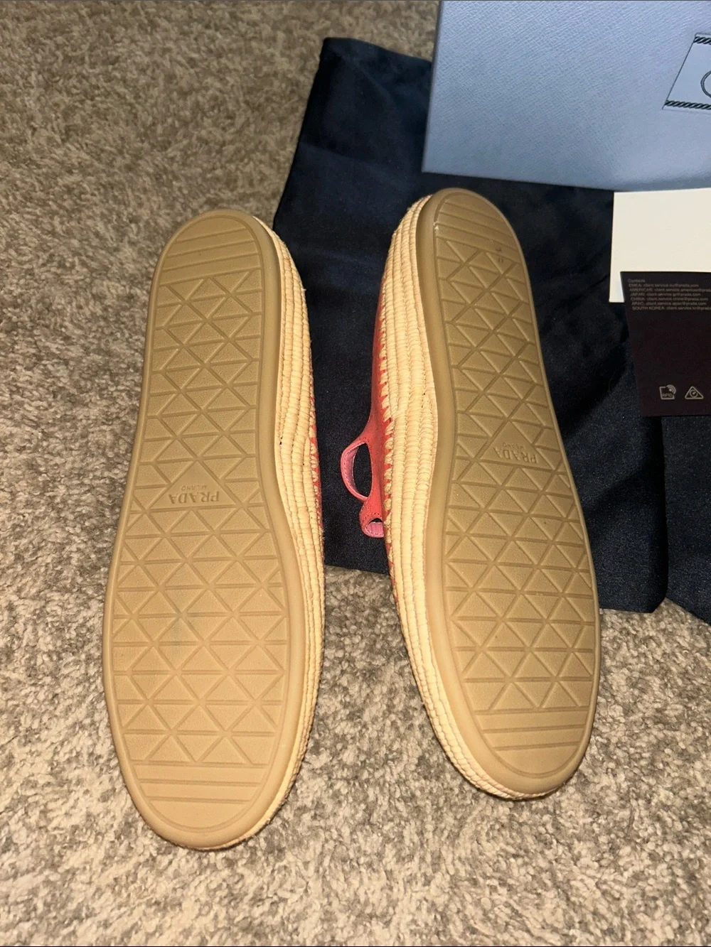Prada Coral Pink Espadrille Loafers with Braided Jute Trim